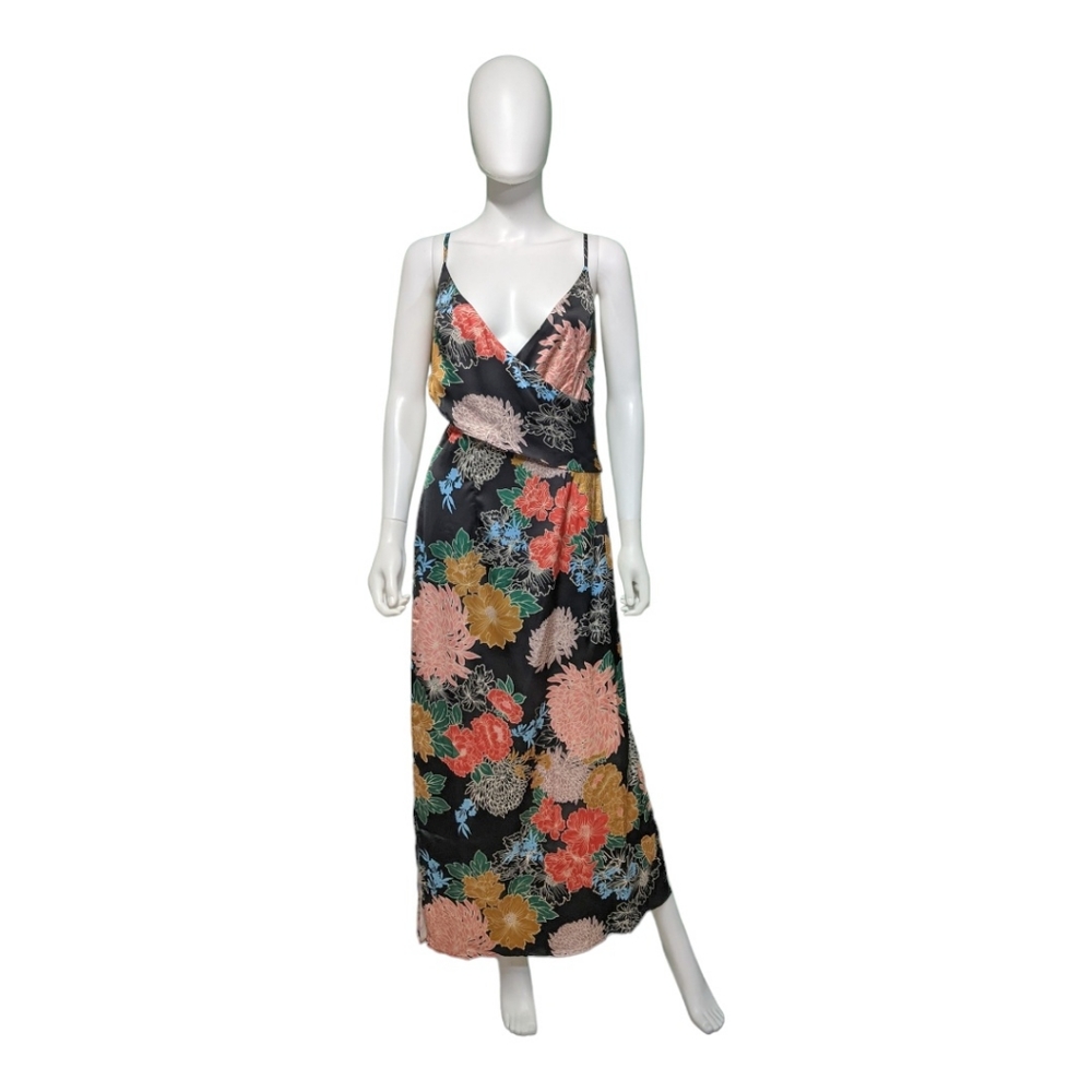 Zhu Black Abstract Floral Print Hollow Out Slip Dress, L